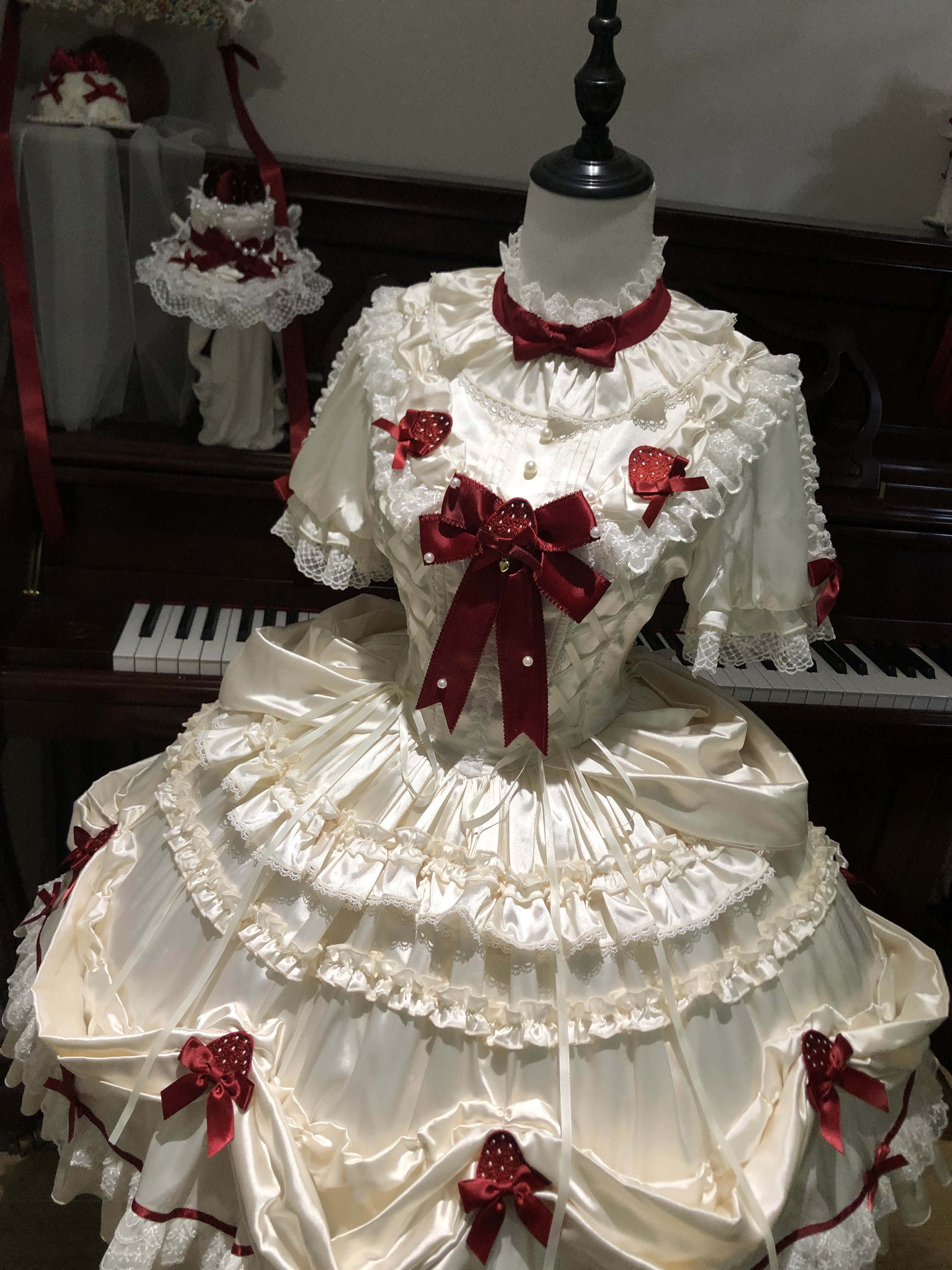 Paria Cream Strawberry Satin Lolita OP Dress