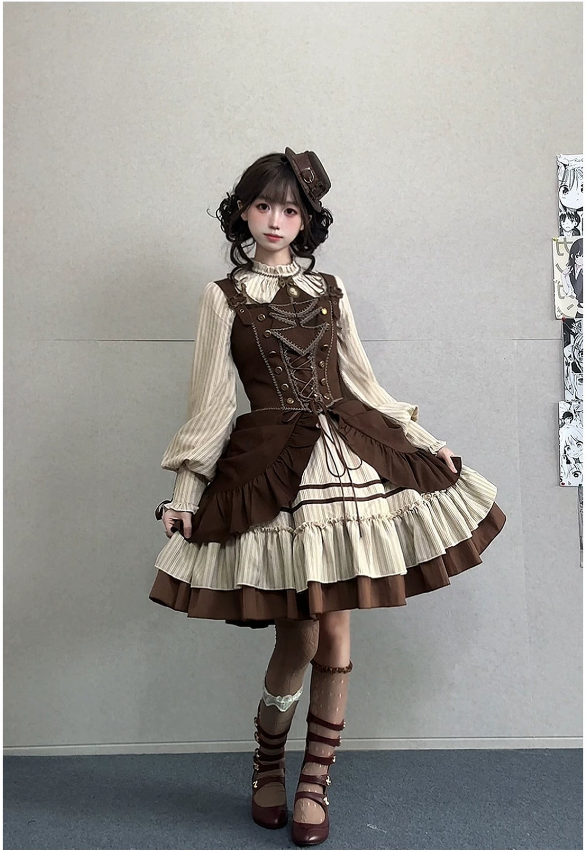 At Sunset Lolita  Ruffled Corset & Drape Panel OP Dress Set
