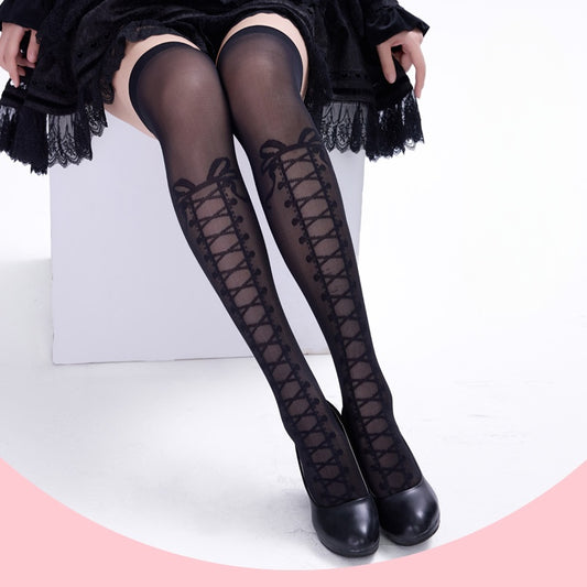 Lolita Gothic Black Bows Japanese Style Tights LE9023