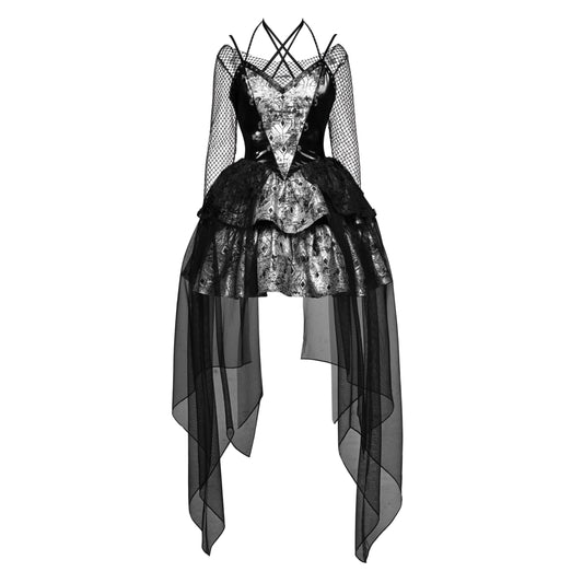 Lolita Punk Halter Dress with PU Leather Fishnet LG1017