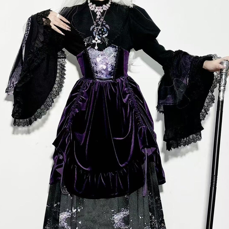 Pinellia · Star‑Orbit Sanctuary Gothic Lolita Blouse & Half Skirt Set