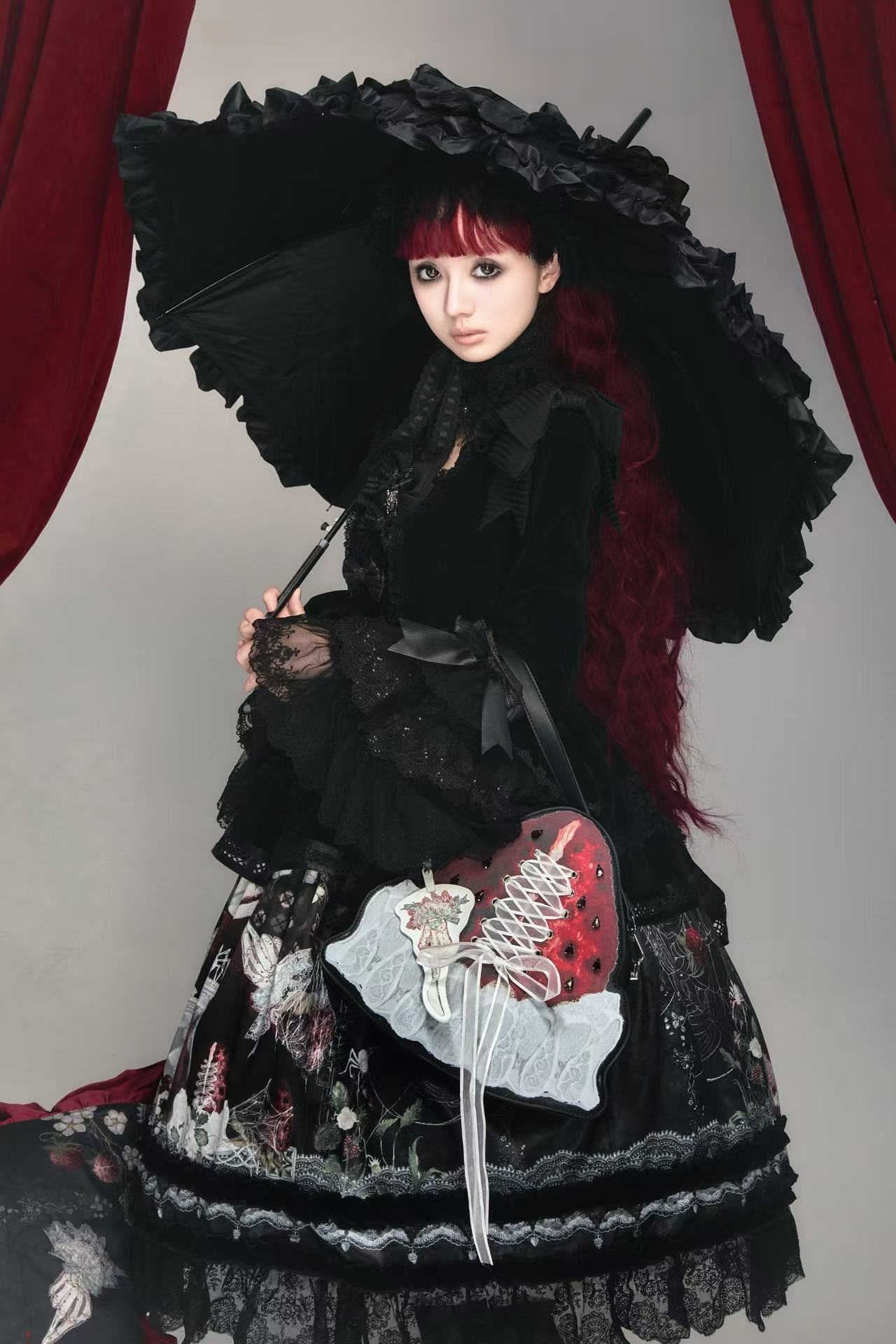 Hunting Strawberry Velvet Gothic Sweet Lolita Dress SK & Jacket Set