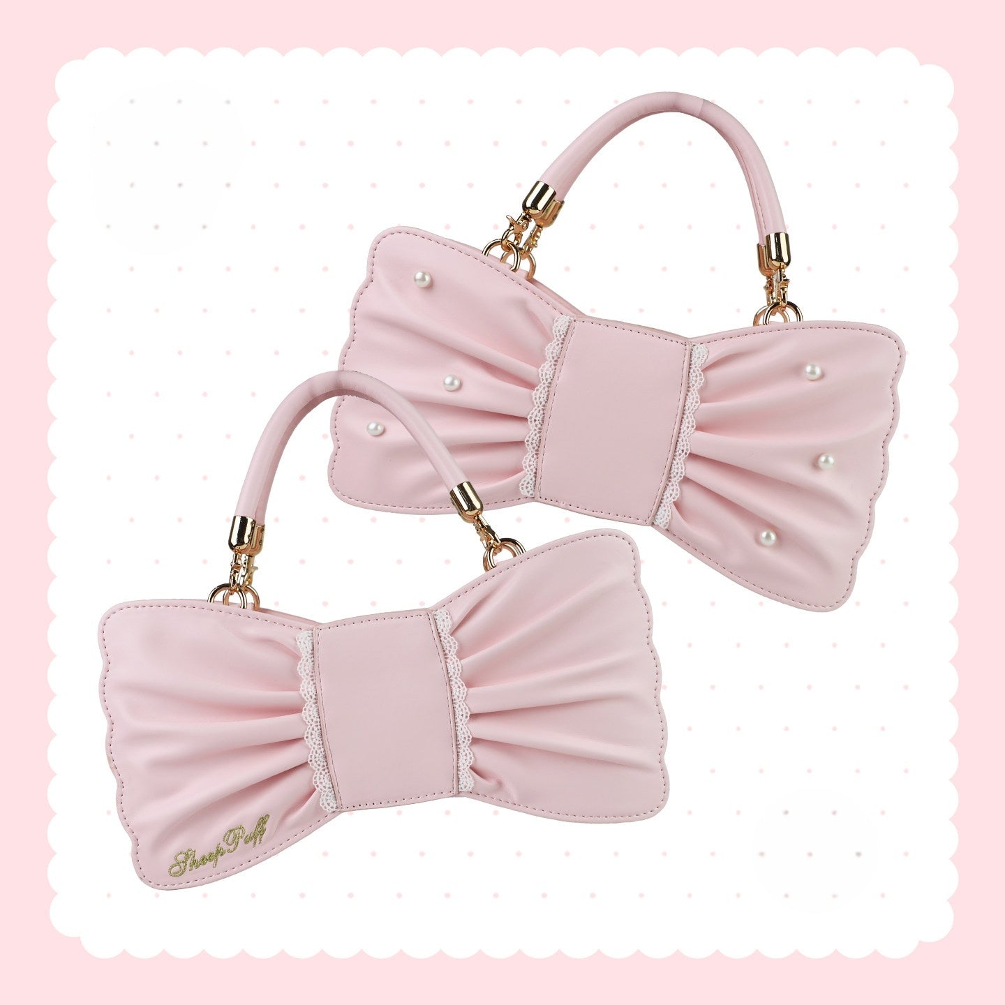 Pearl Bow Lace Trim Lolita Handbag