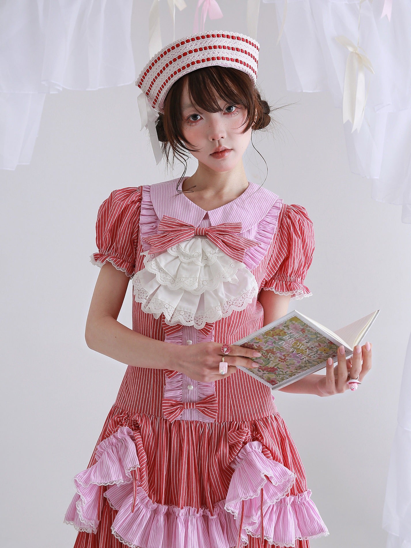 Candy Cottage Showa Retro Pink Striped Dress