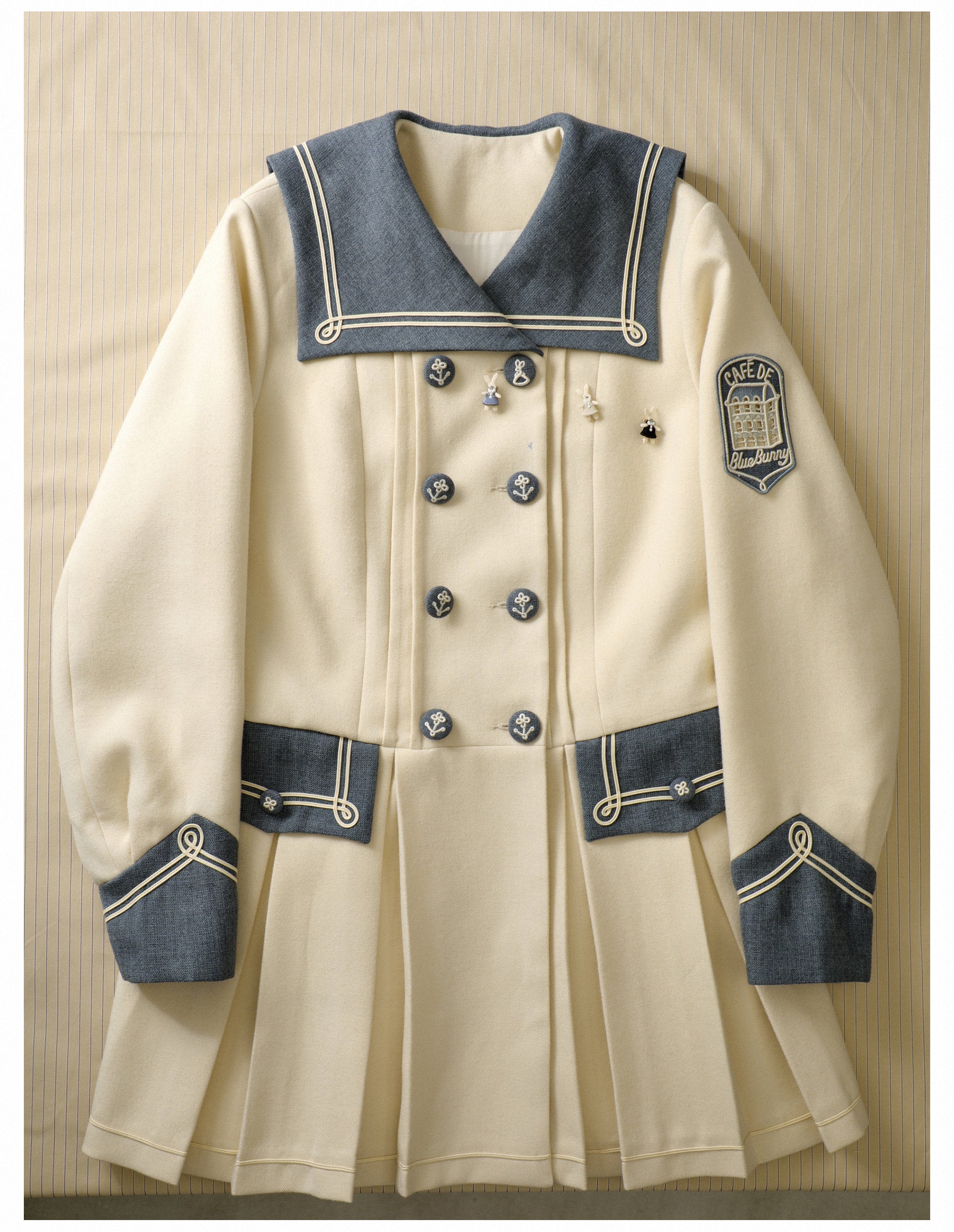 Blue White Trim Vintage Sailor Collar Jacket