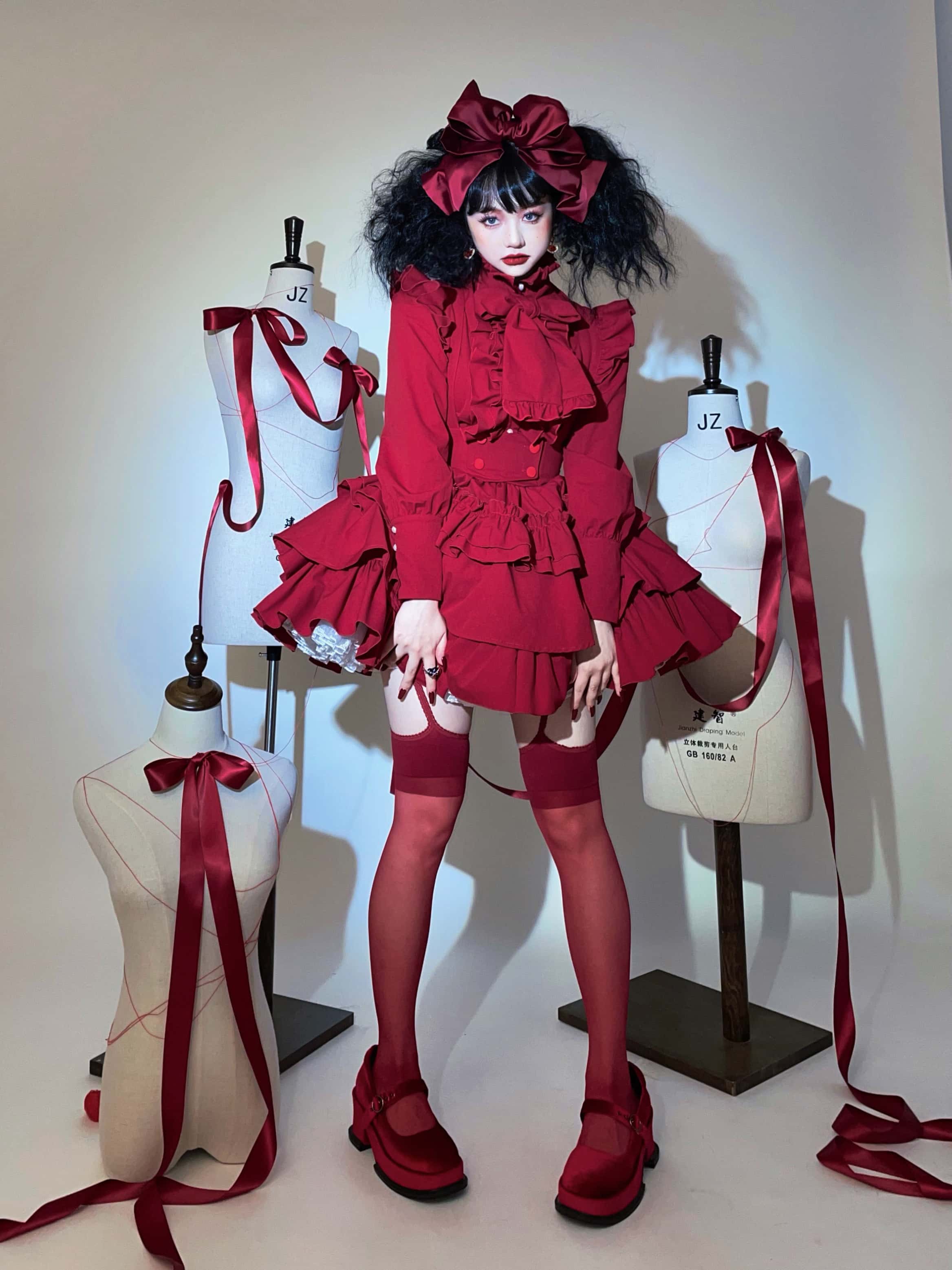 Doll Gift Box Gothic Lolita Red Shirt & Skirt Set