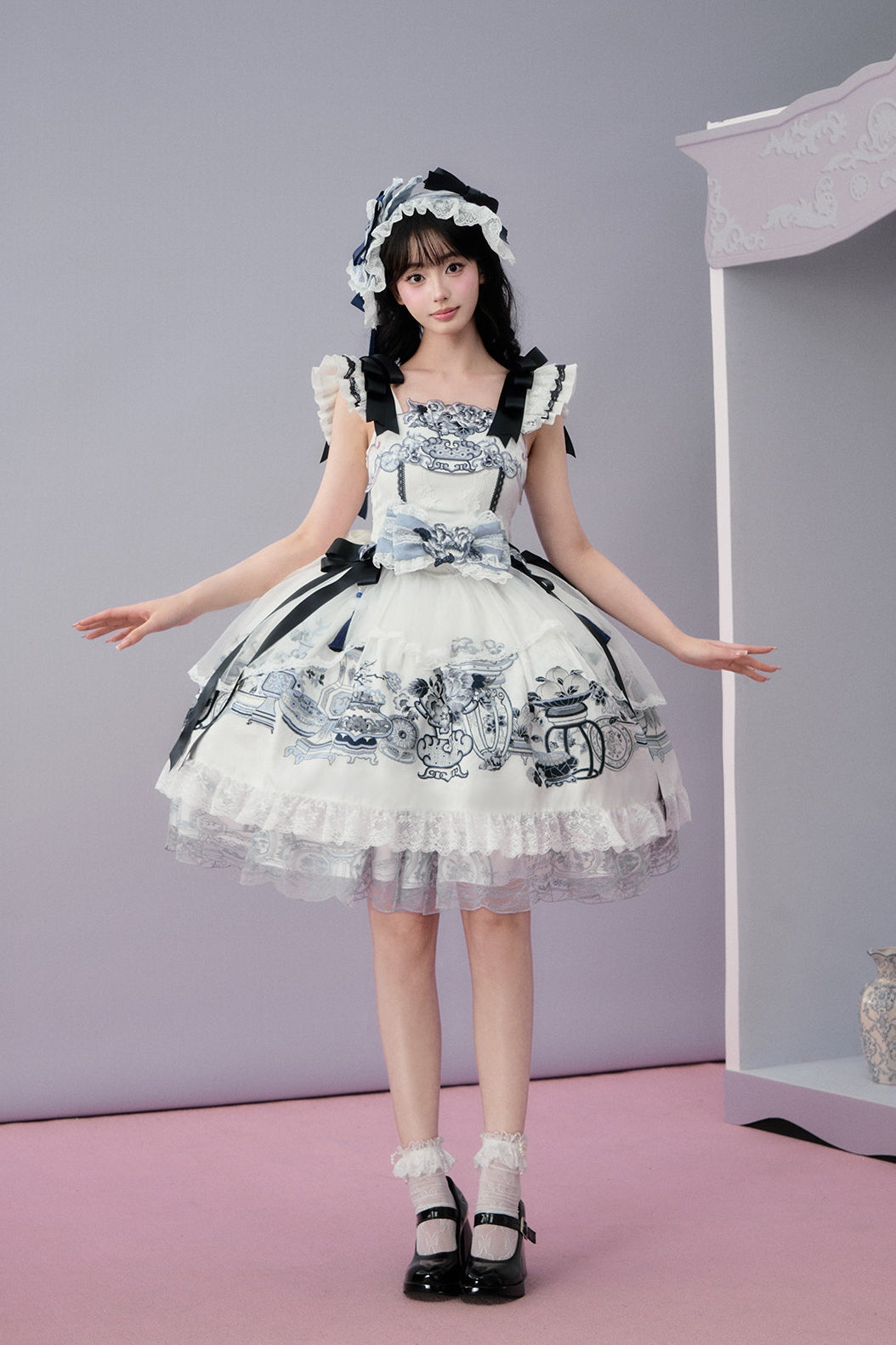 Robe JSK style japonais rose en jade céladon