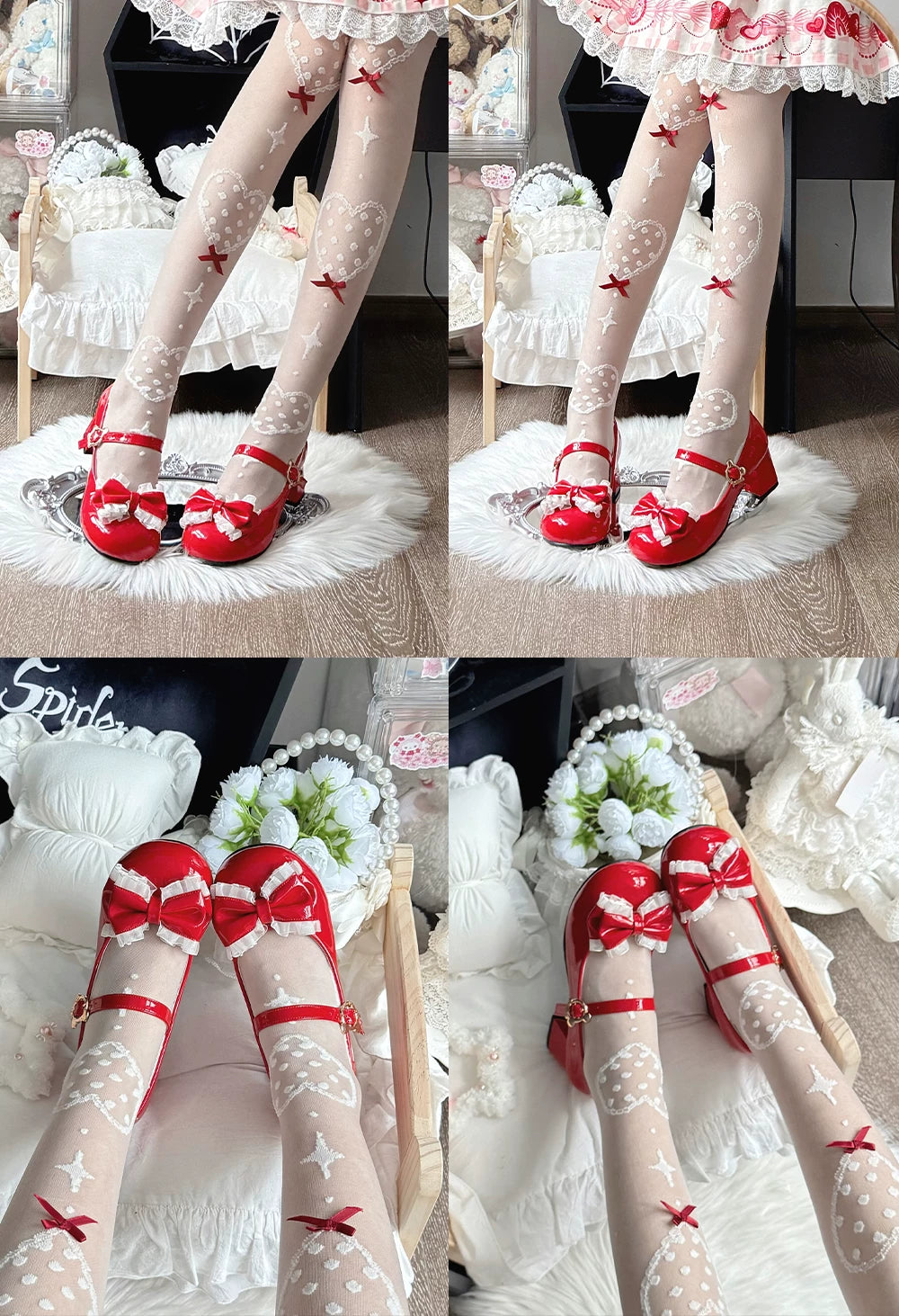 Little Gummy Sweet Lolita Lace Bow Mary Jane Mid Heel Shoes