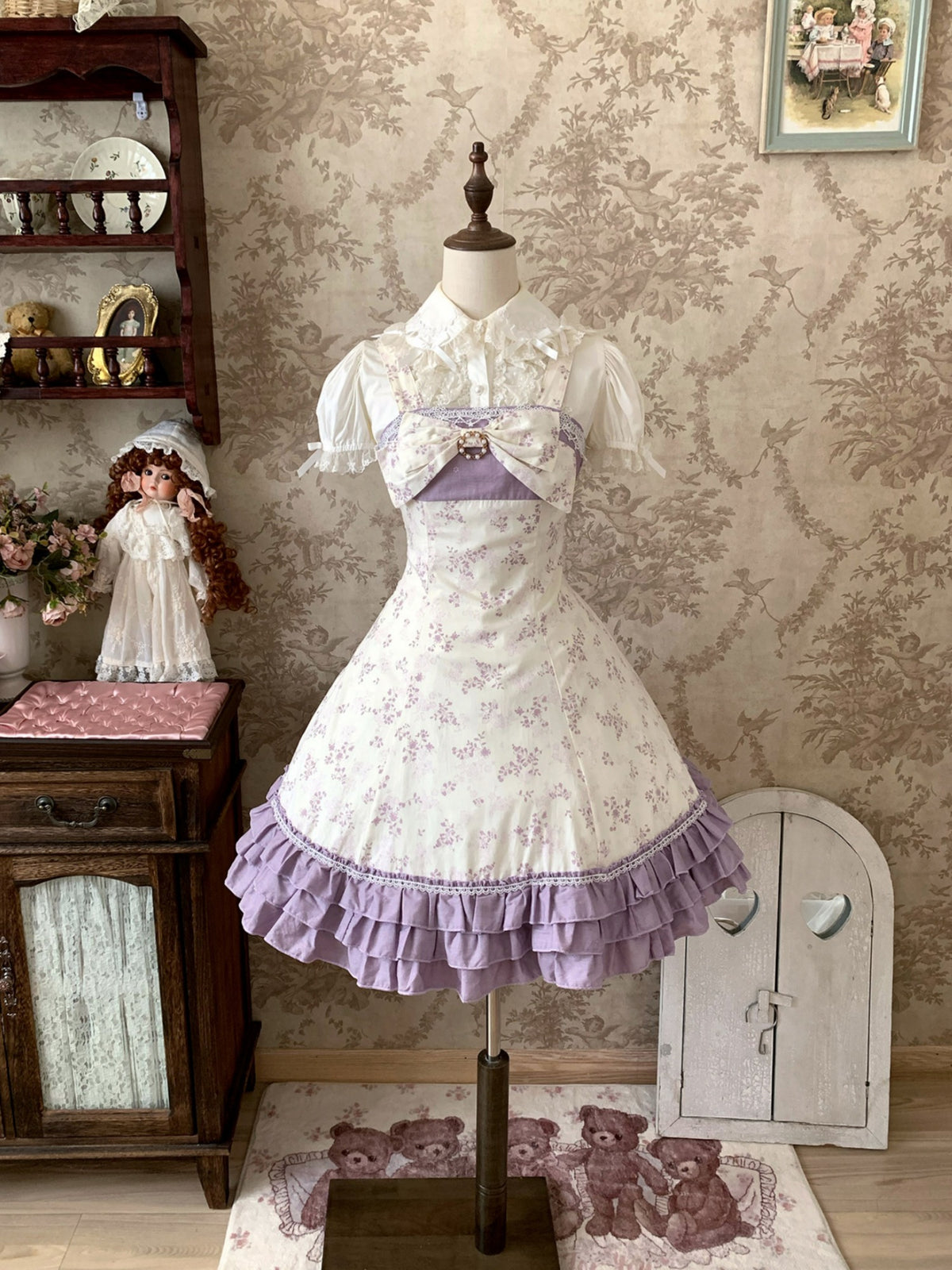 Rose Spring Romance Pink Green Floral Classic Lolita JSK Dress