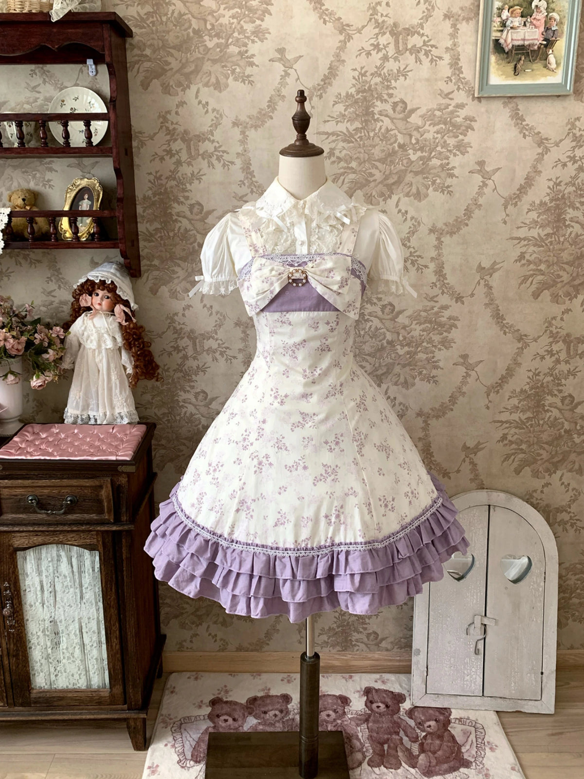 Rose Spring Romance Pink Green Floral Classic Lolita JSK Dress