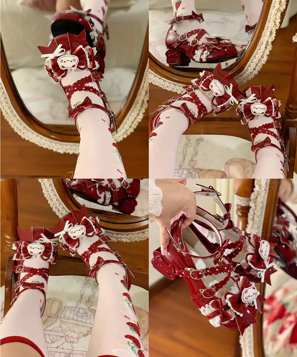 Sweet Lolita Cat Heel Mary Jane Bow and Bell Charm Shoes