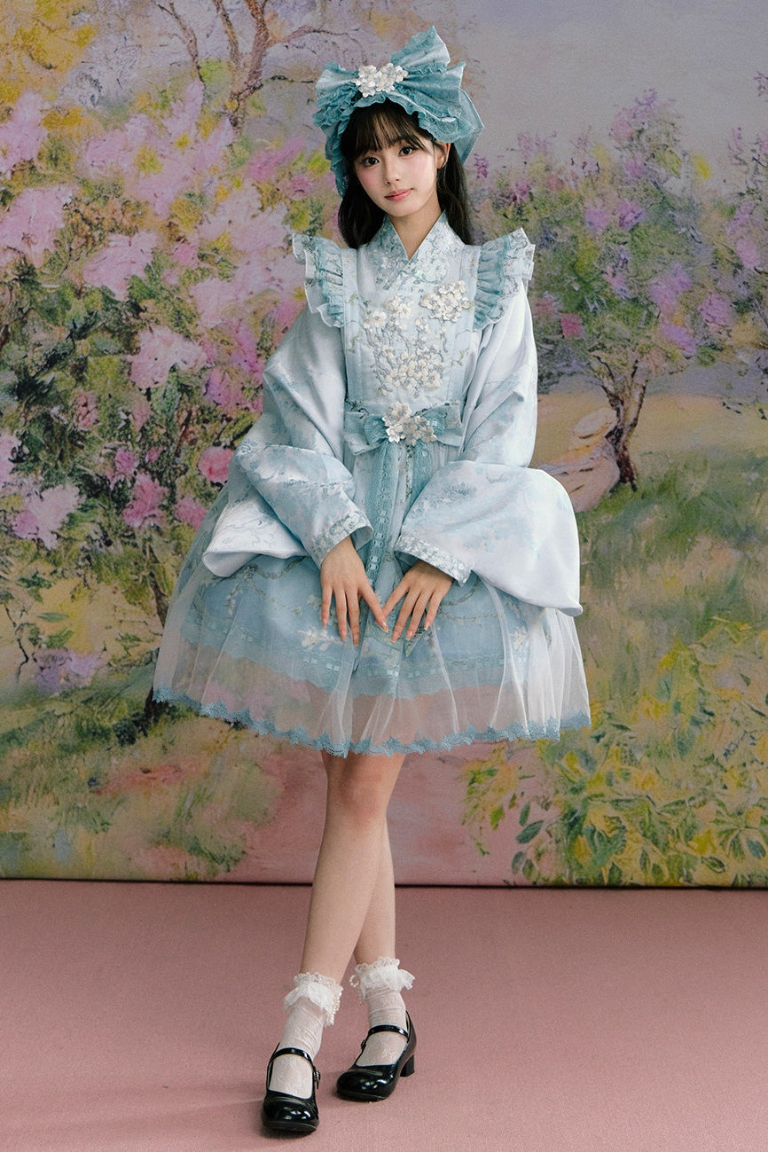 Apricot Blossom Shadow Pink & Blue Black Hanfu Lolita JSK Set