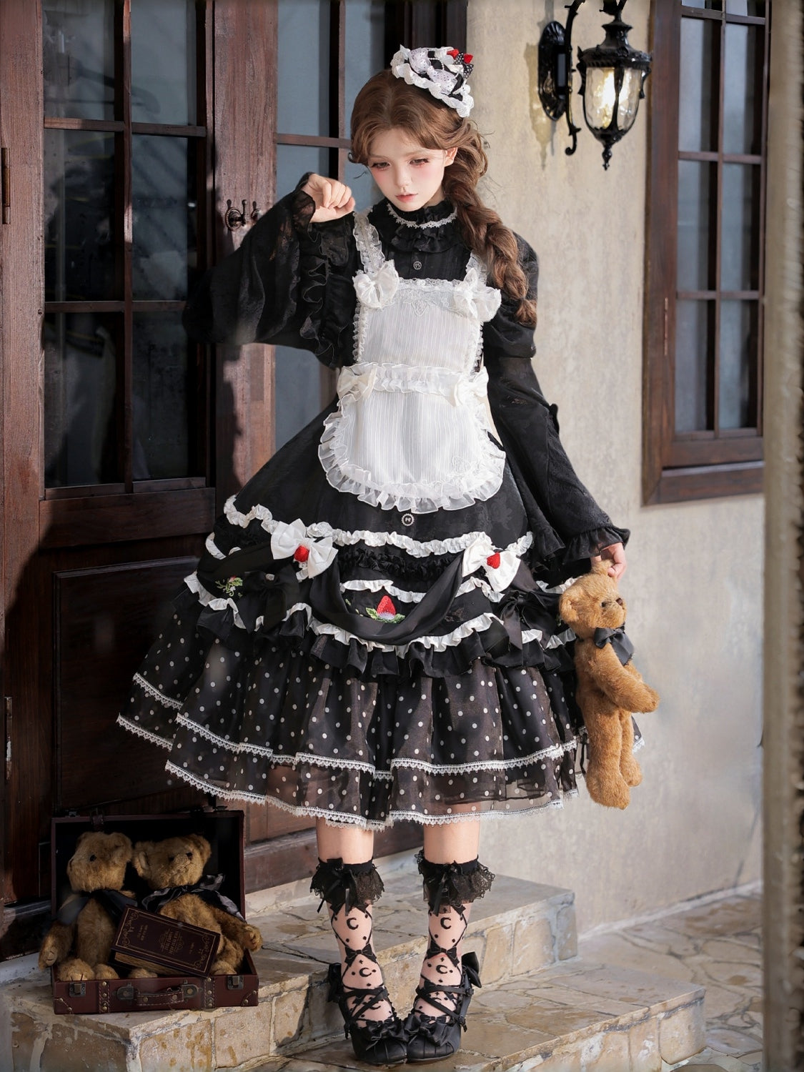 Twilight Berry Princess Gothic Maid Lolita Tiered Embroidered OP Dress