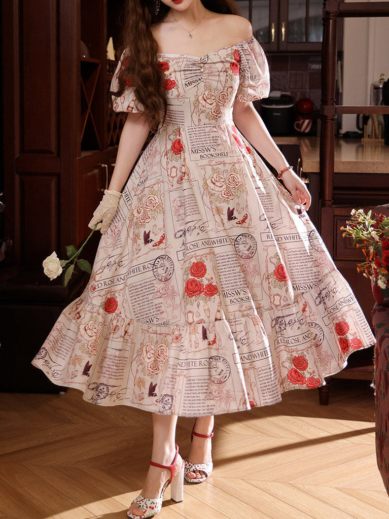 La Vie En Rose Square Neck Off Shoulder Camisole Lolita Maxi Dress Classic
