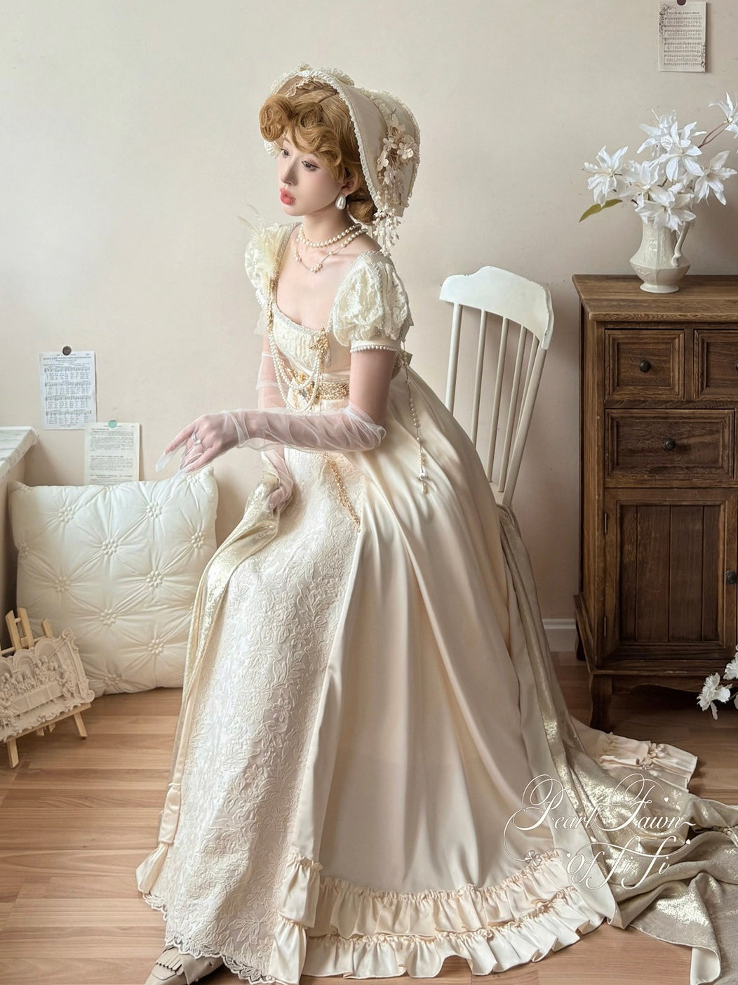 Austen Angel Wings Lolita Embossed Lace Satin Empire Dress