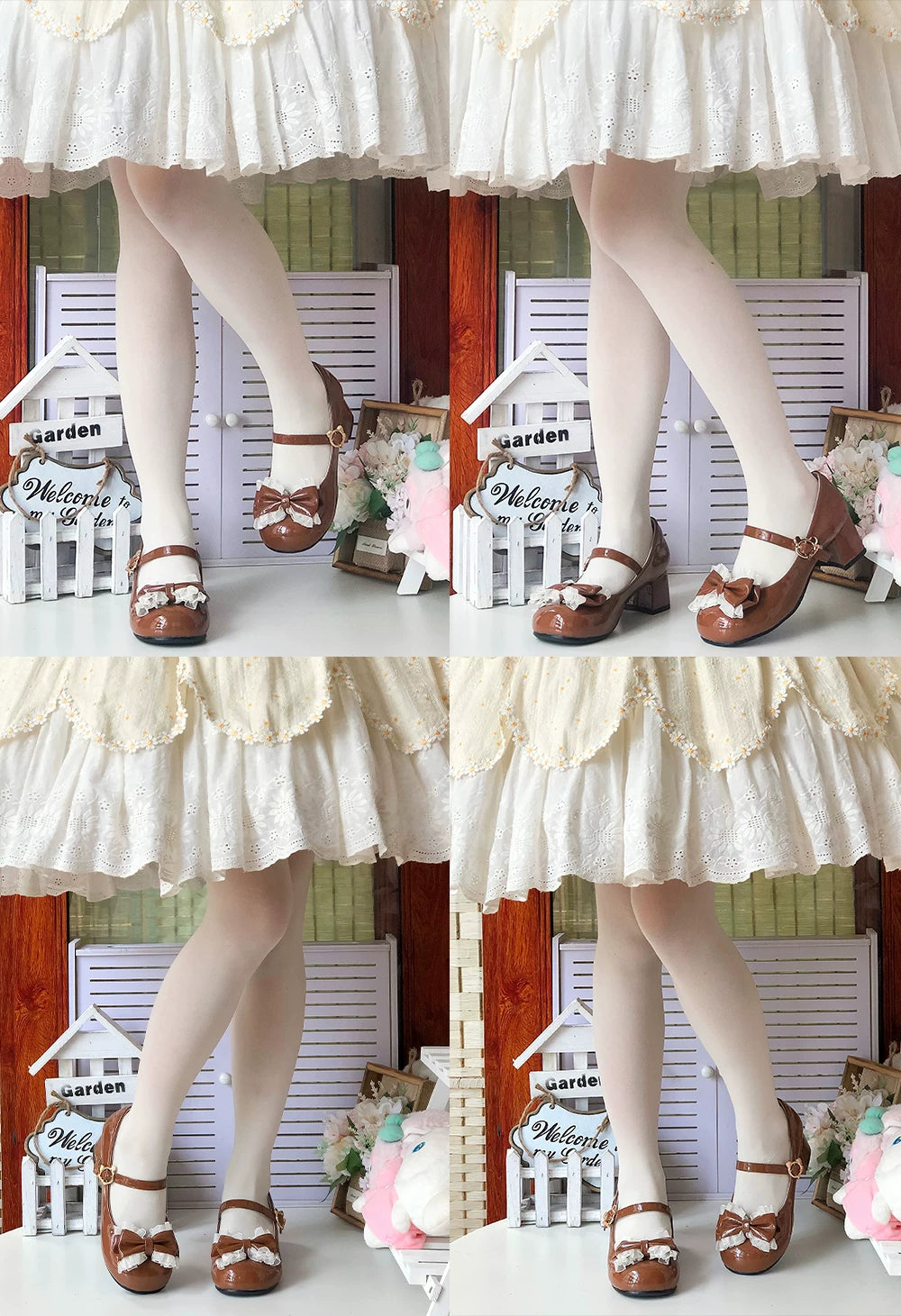 Little Gummy Sweet Lolita Lace Bow Mary Jane Mid Heel Shoes