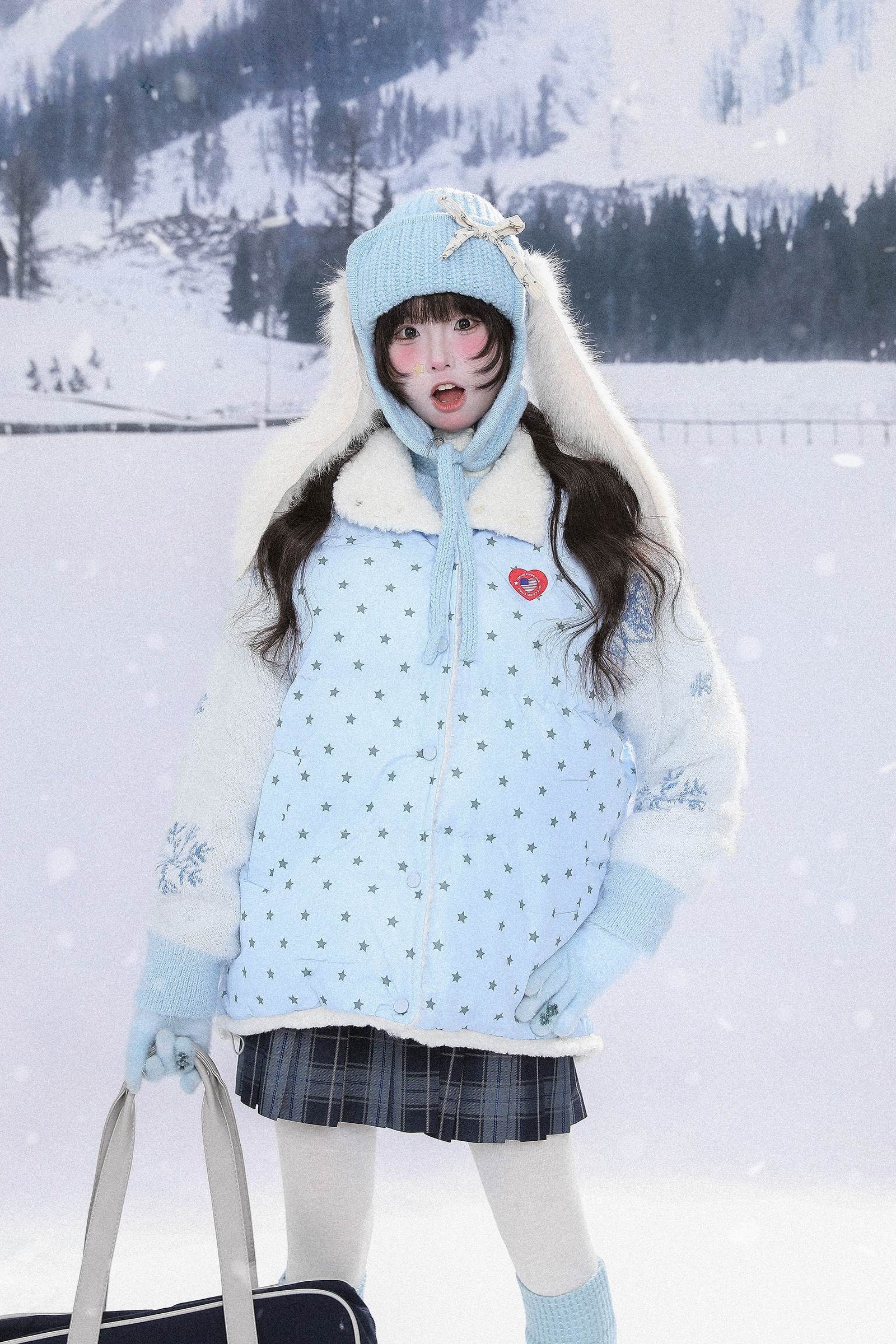 Kawaii Double-Sided Star Embroidered Winter Coat
