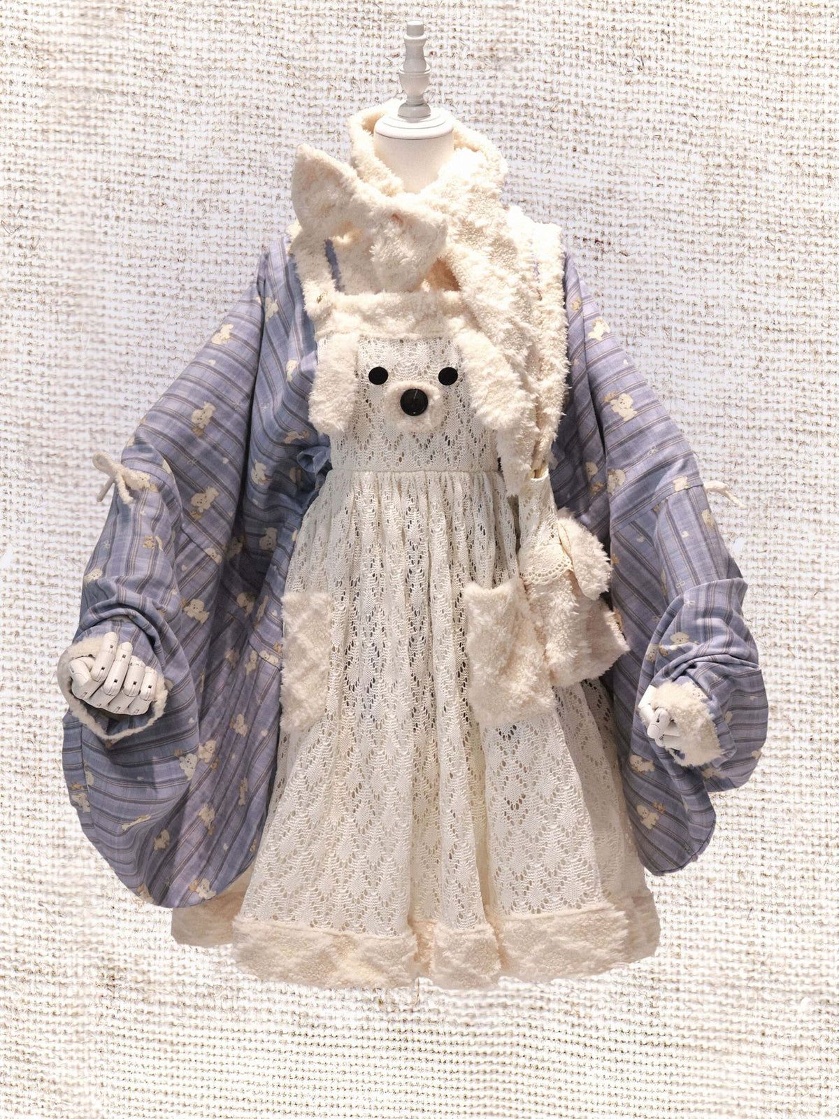 Fluffy Puppy Sweet Lolita Cross Collar Blouse Inner Dress Knit Apron Full Set