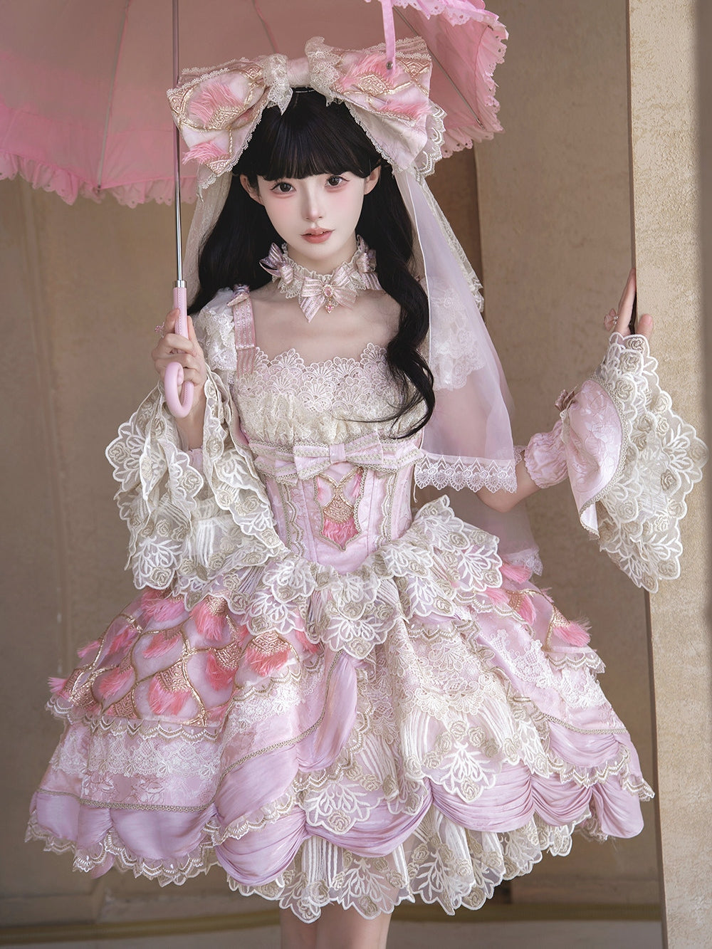 Peacock Feather SP Bridal Lolita Pink JSK Dress