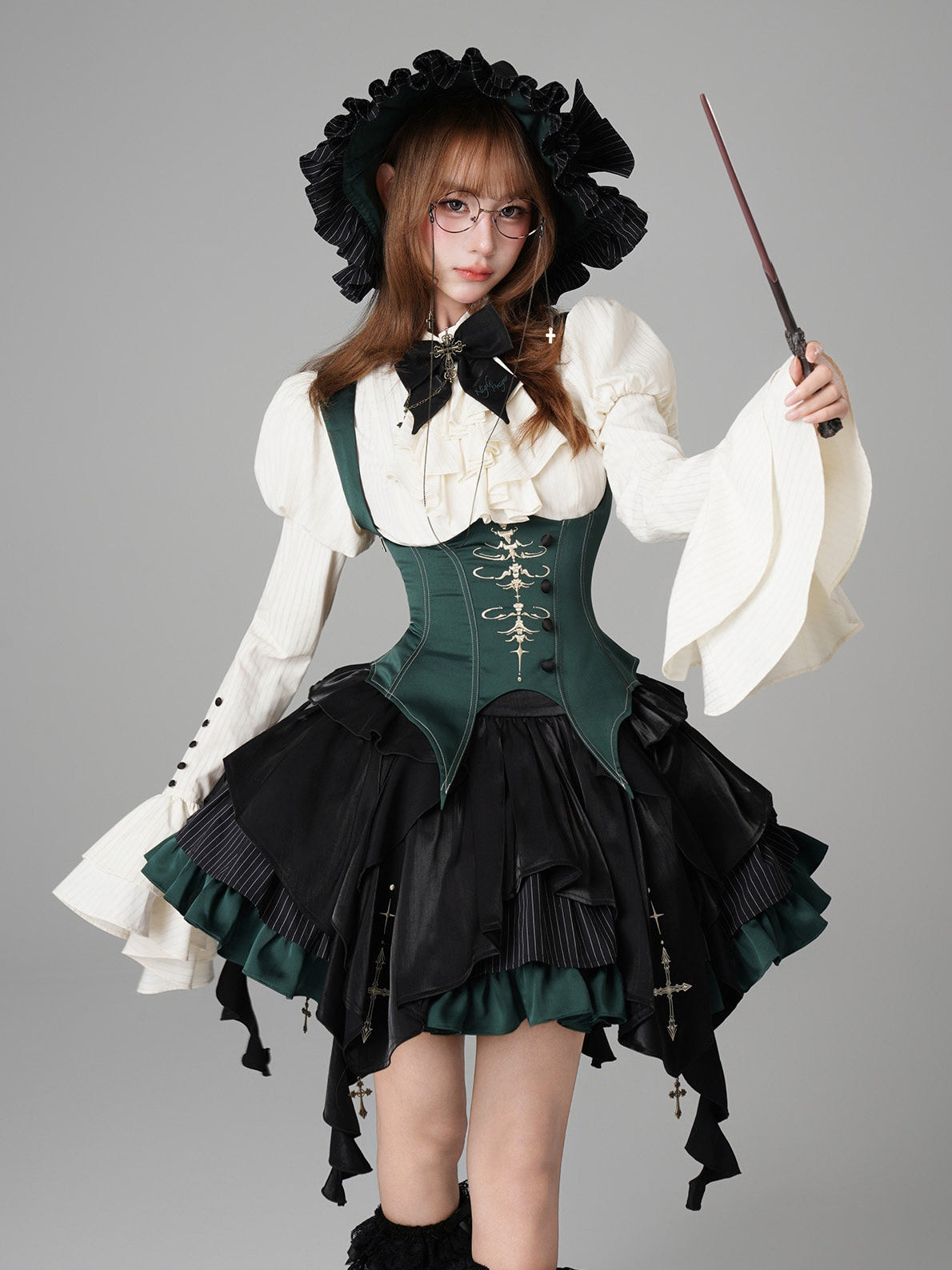 Upside-Down Curse Gothic Lolita Green Dress Set
