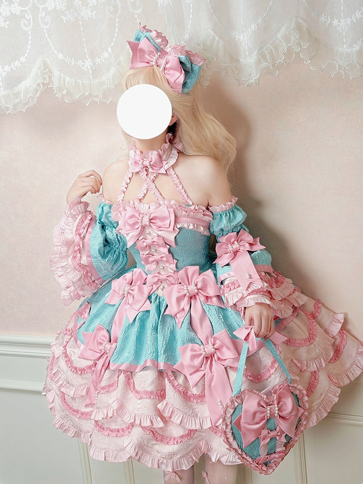 Sweet Petals Lolita Pink & Green Halter Dress