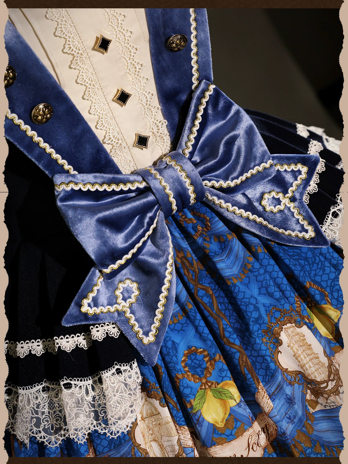 Italian Travelogue Navy British Style Lolita JSK Dress and Blouse