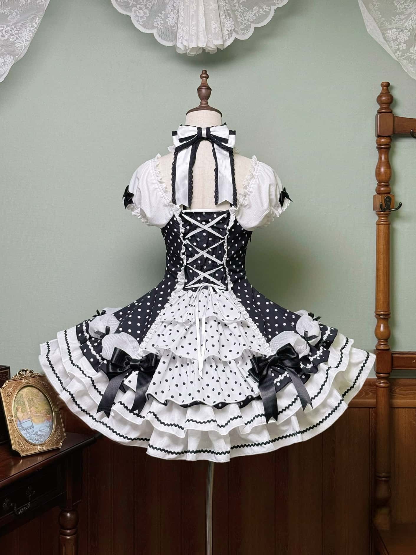 Vintage Polka Dot Lolita Halter Black & White OP Dress
