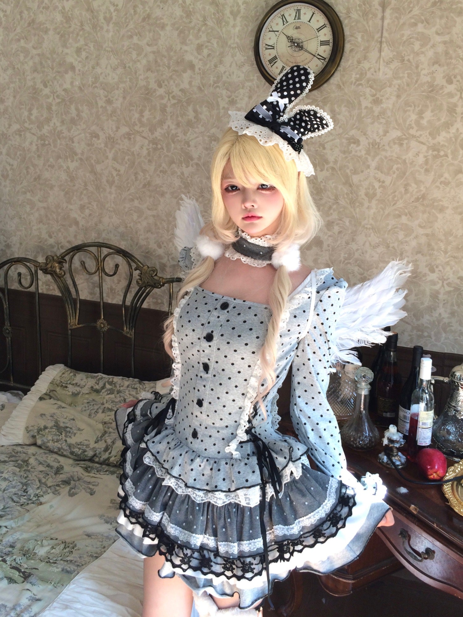 Polka Dot Tiered Ruffle Dress Long Sleeve Bow Dress