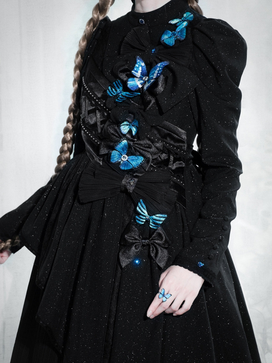 Cabinet Of Curiosities II Dark Gothic Butterfly Long Stand Collared OP Dress