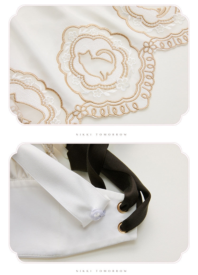 Refreshing Tea Party Lolita Cat Embroidered OP Dress
