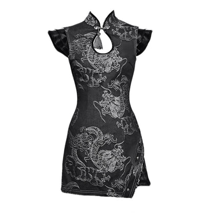Lolita Punk Dragon Print Denim Dress  LG1025