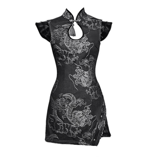 Lolita Punk Dragon Print Denim Dress  LG1025