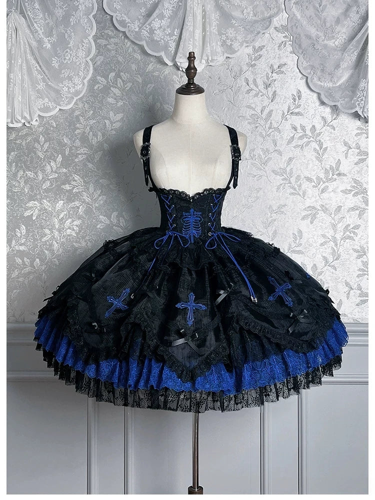 Dark Mist Banquet Gothic Suspender Dress & Blouse Set