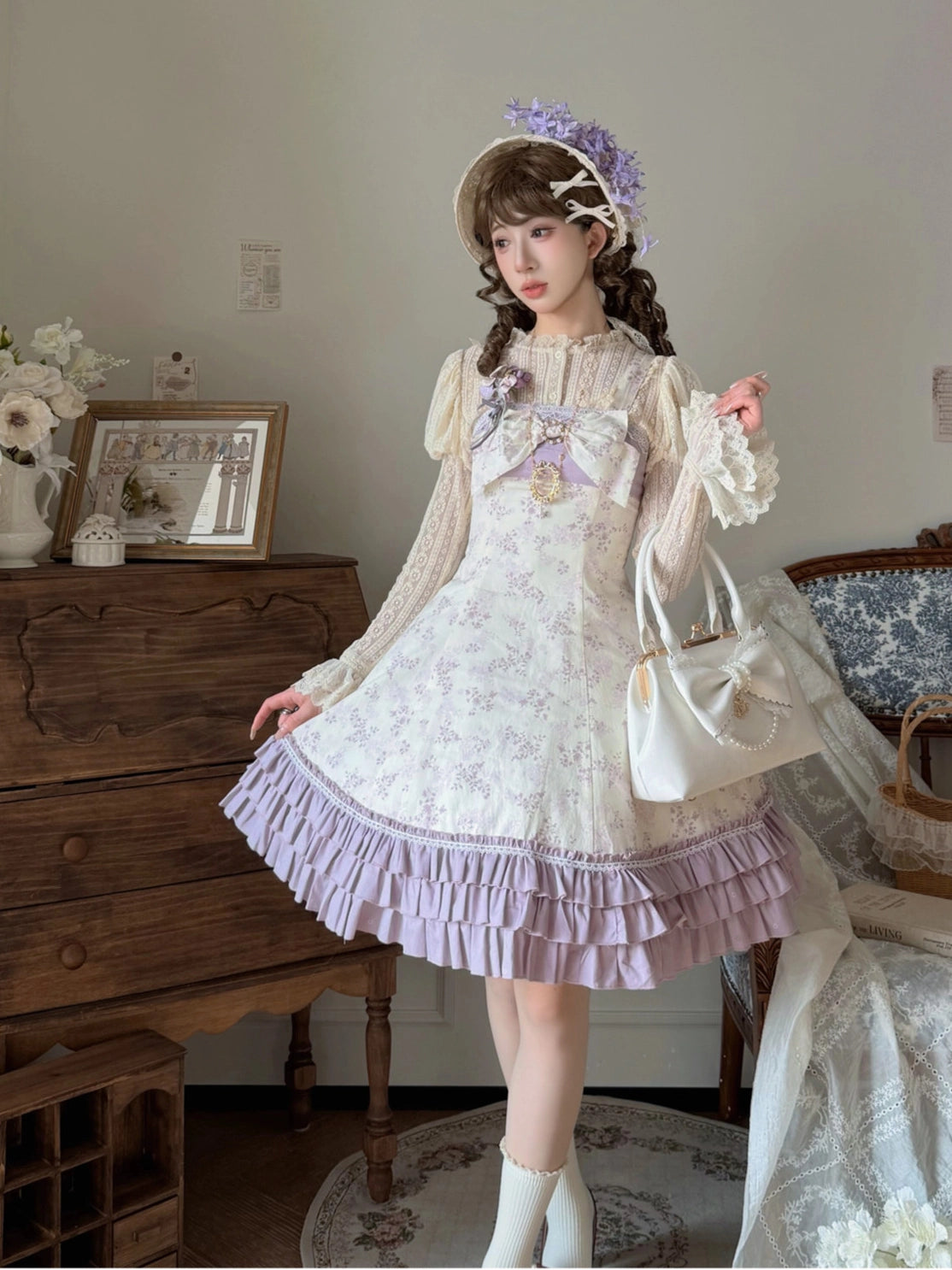 Rose Spring Romance Pink Green Floral Classic Lolita JSK Dress