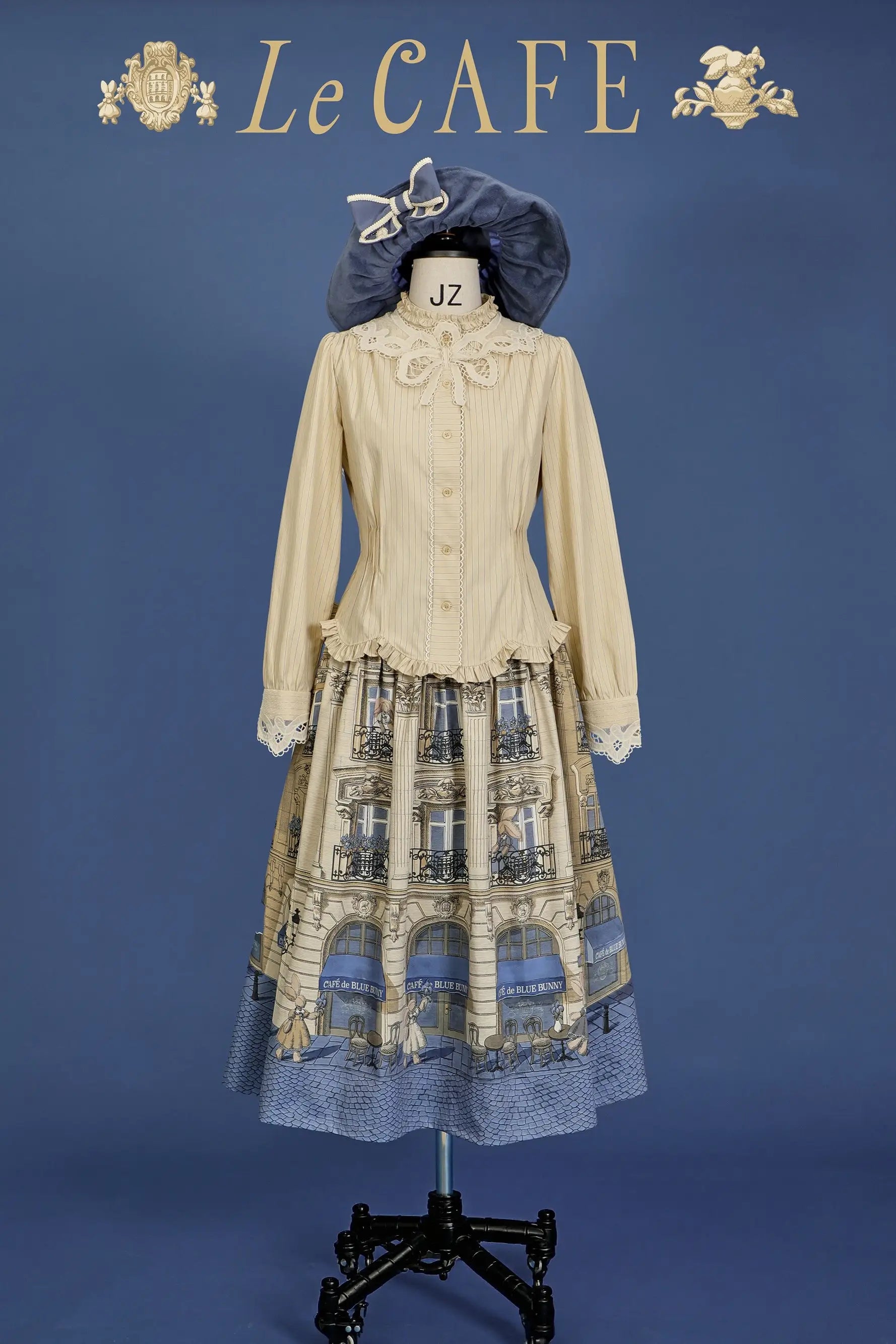 French Antique Stripe Lace Embroidery Sailor Collar Fitted Blouse