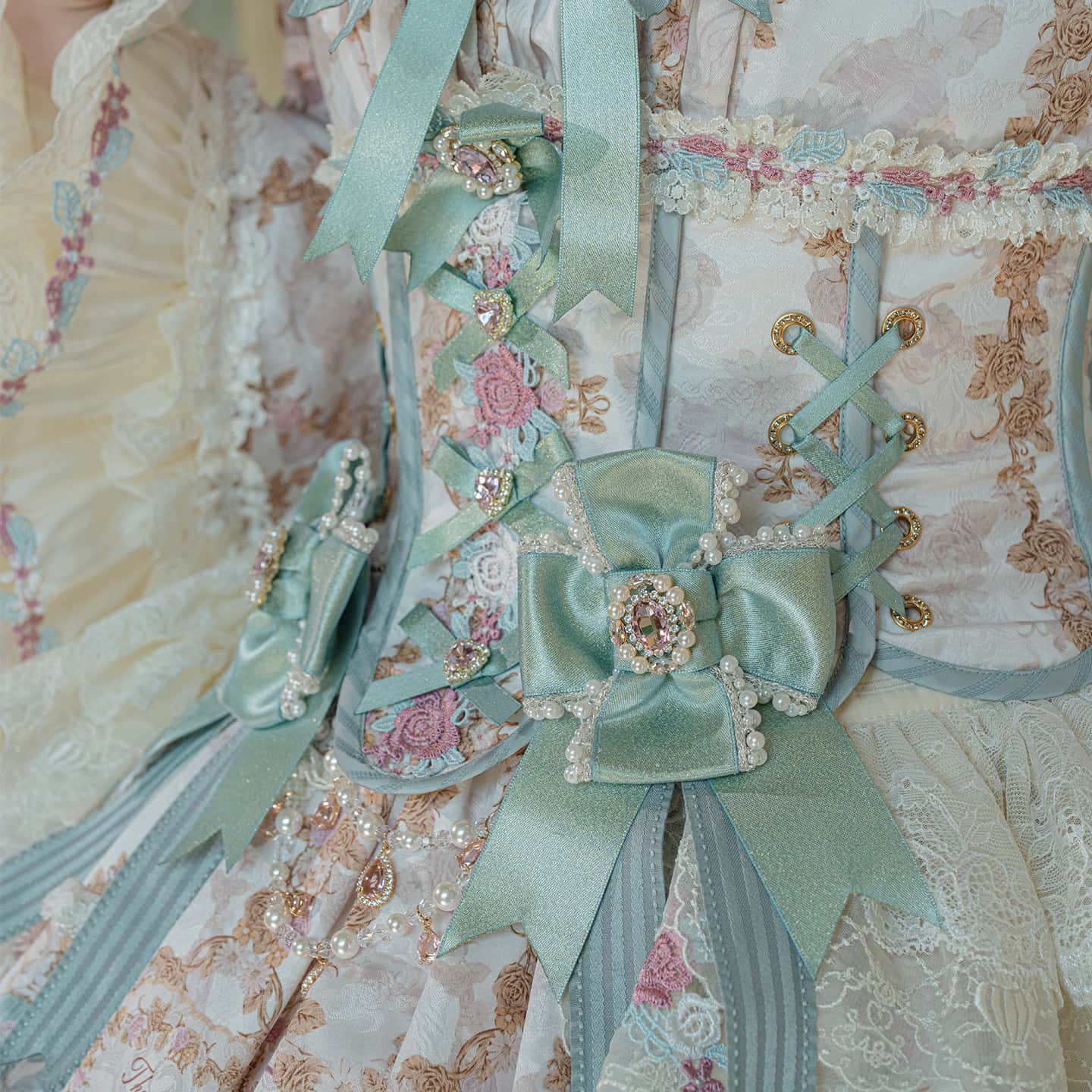 Antique Gem Fragrance Lolita Green Long Dress Set