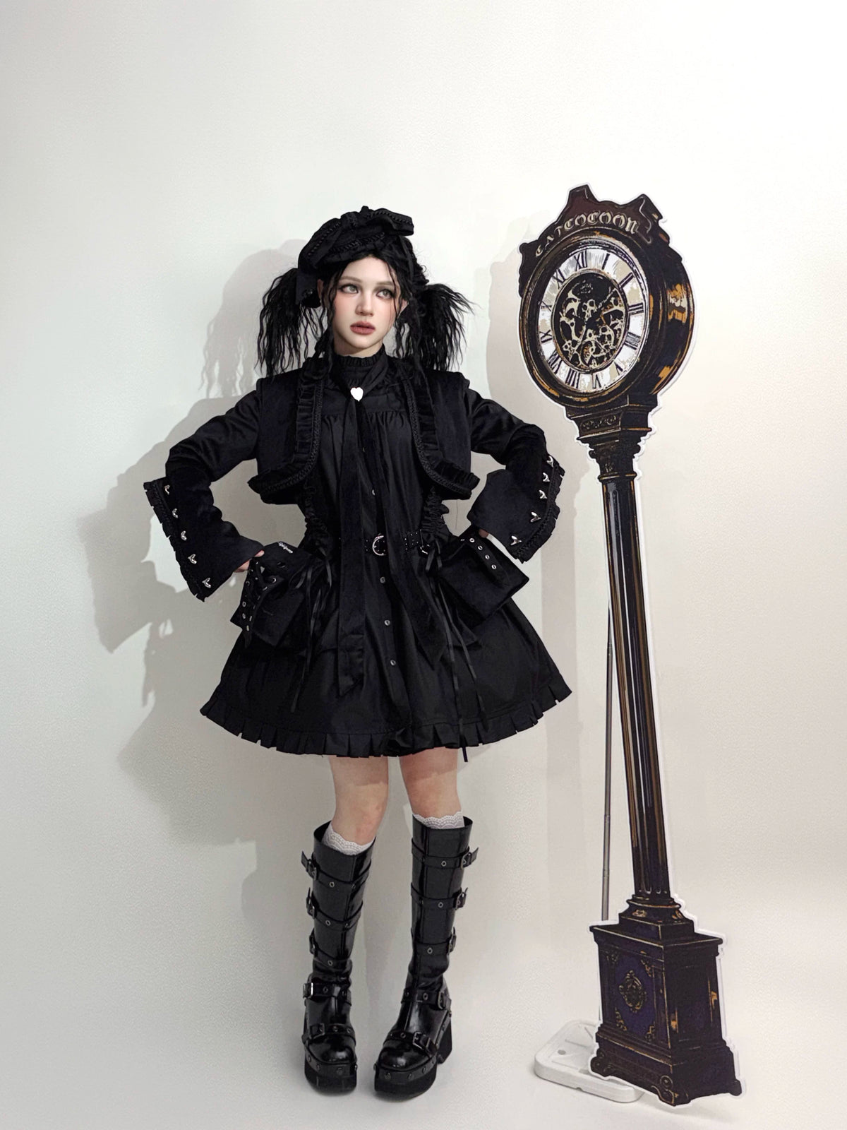Cannoneer Lolita Steampunk Long Sleeve Black OP Dress Set