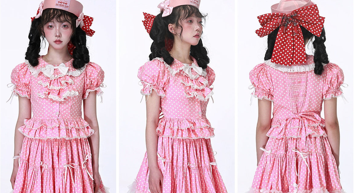 Candy Cottage Showa Retro Pink Polka Dot Set