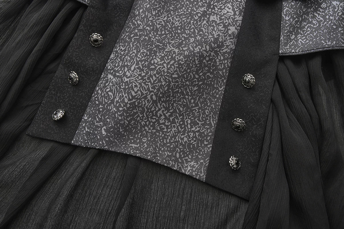 Immortal Misaligned Border Silver Jacquard Gothic Ouji Vest Coat