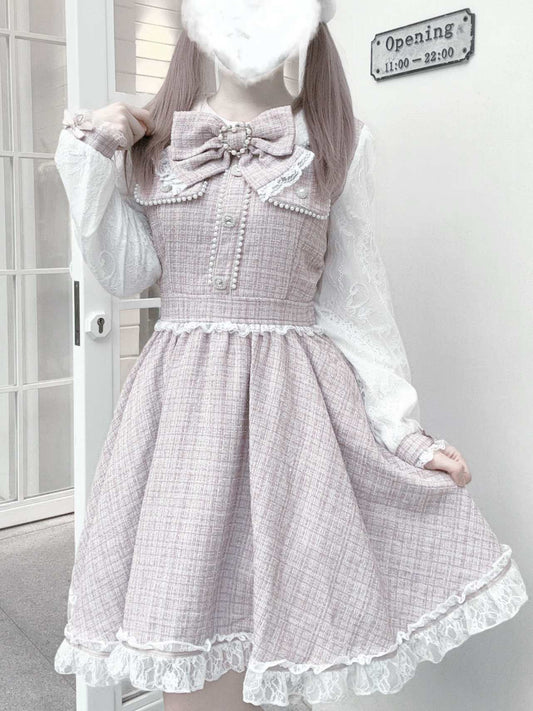 Lolita Japanese-Style Bows Tweed Dress LR1007