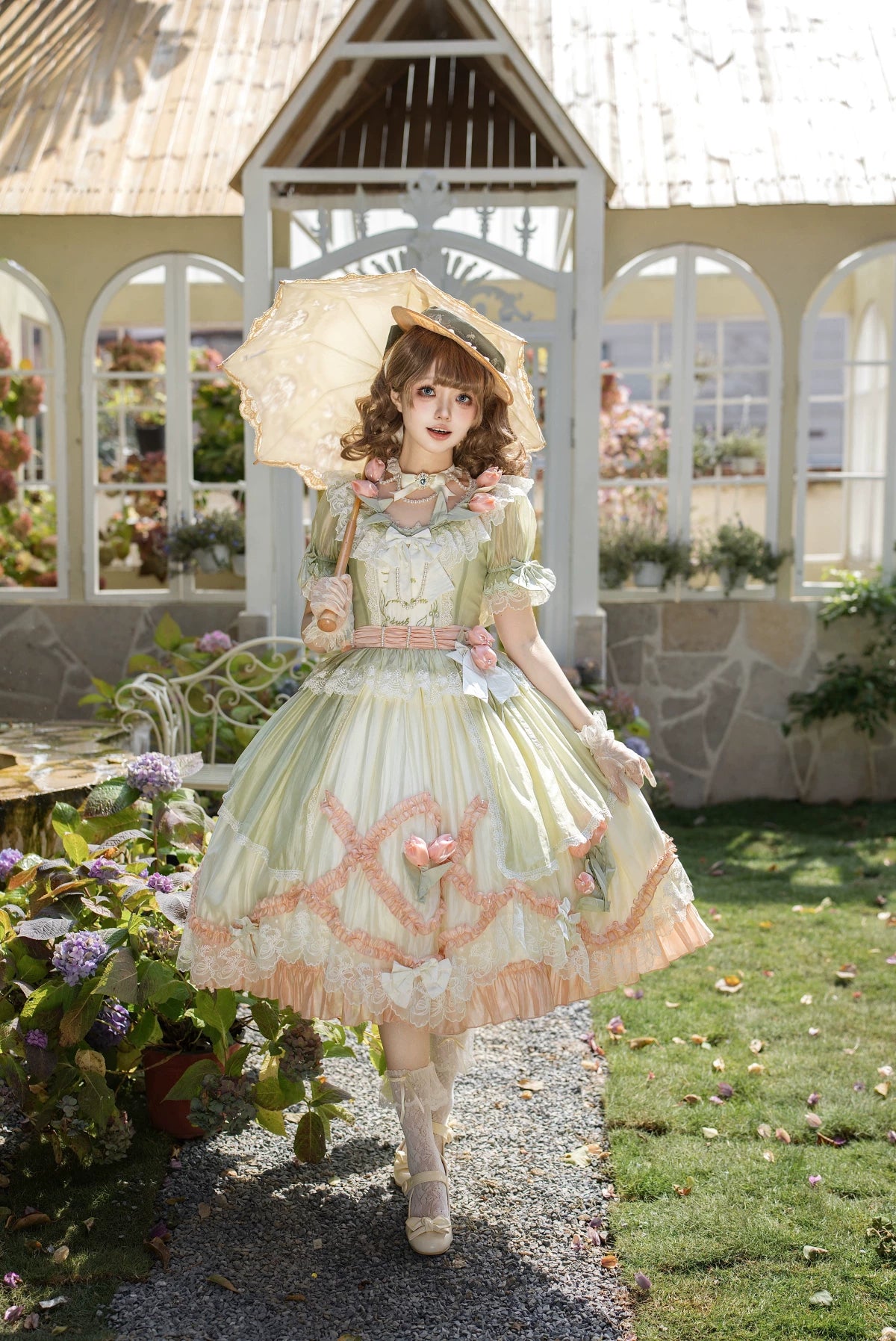 Tulip Letter Mint Green Short Sleeve Classic Lolita OP Dress