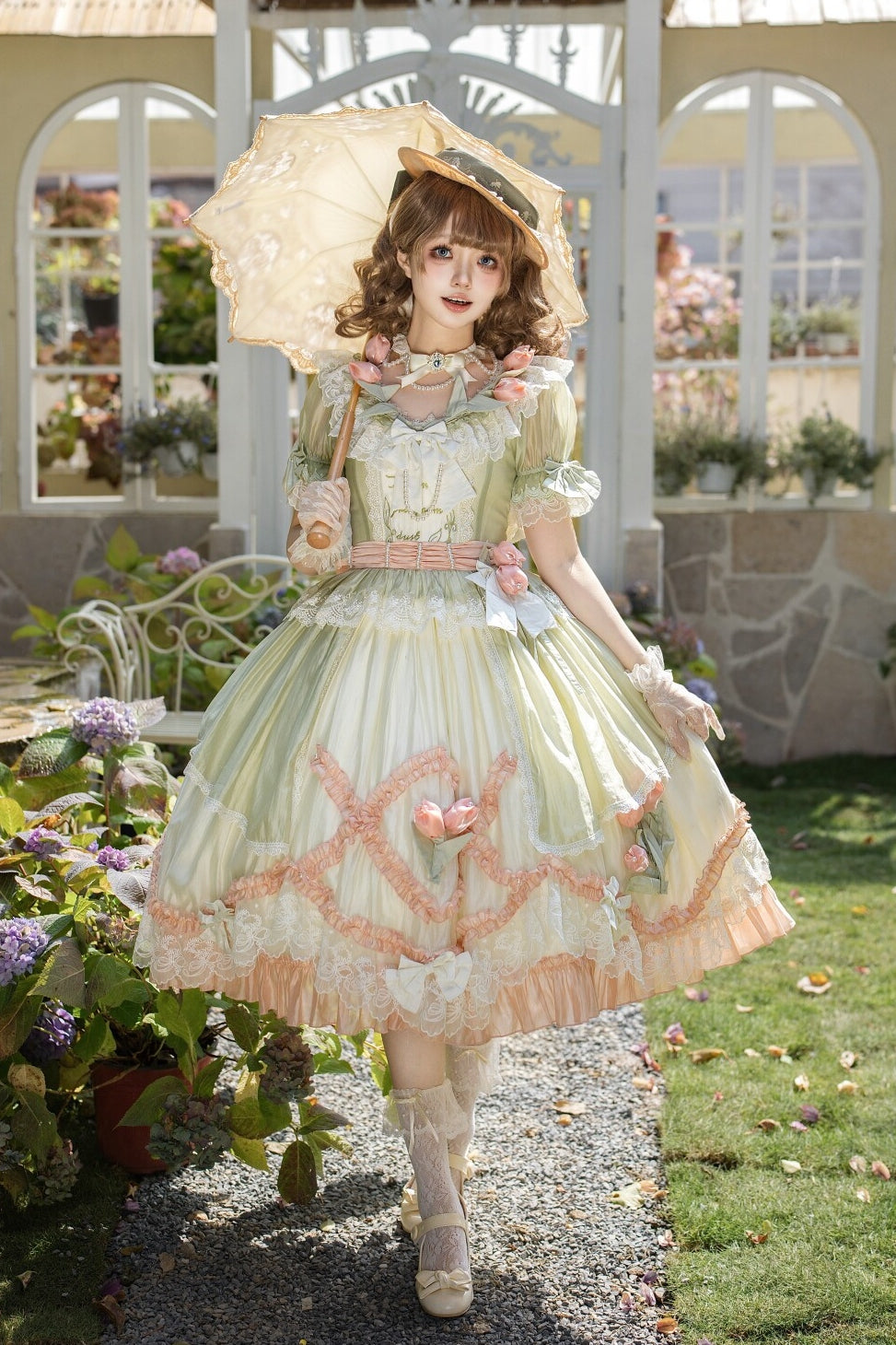 Tulip Letter Mint Green Short Sleeve Classic Lolita OP Dress