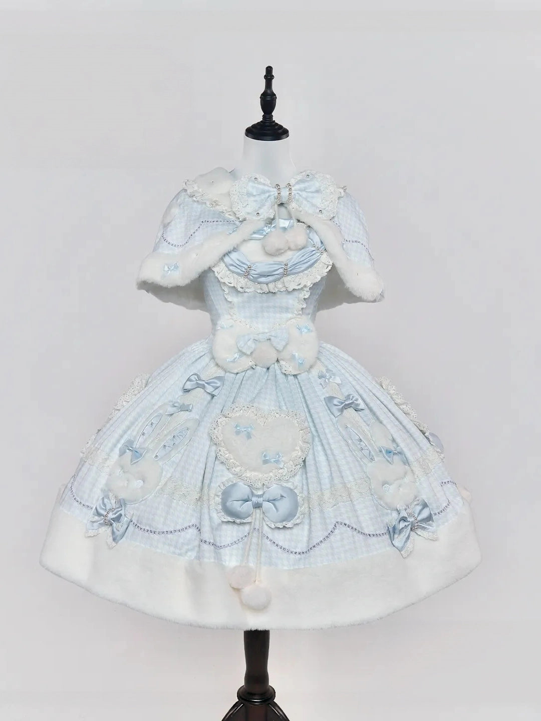 Bunny Ball 2.0 Lolita Winter Doll Style JSK Cape Set Blue Plaid Version
