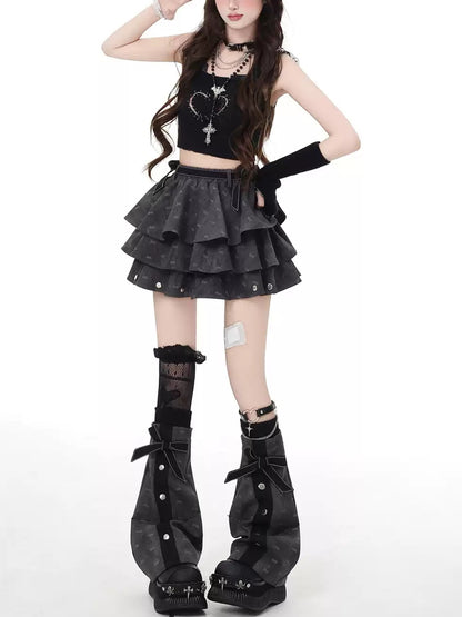 Y2K Grey Tiered Cake Skirt LE1032