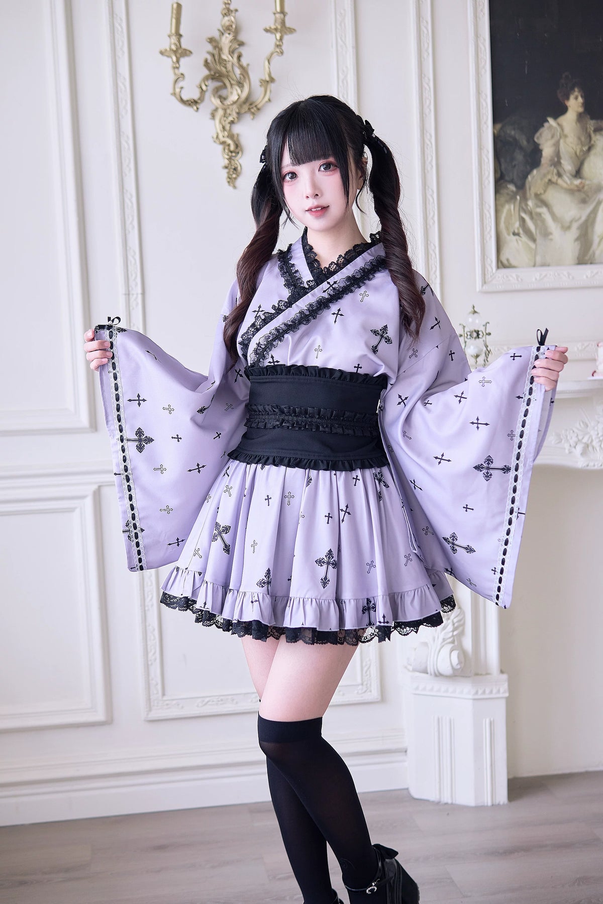 Cross Covenant Japanese Light Gothic Mass Produced Yukata Set