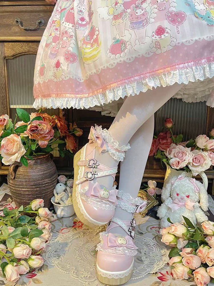 Apple Tart Lolita Shoes Japanese Style Bow Heightening Platform Shoes