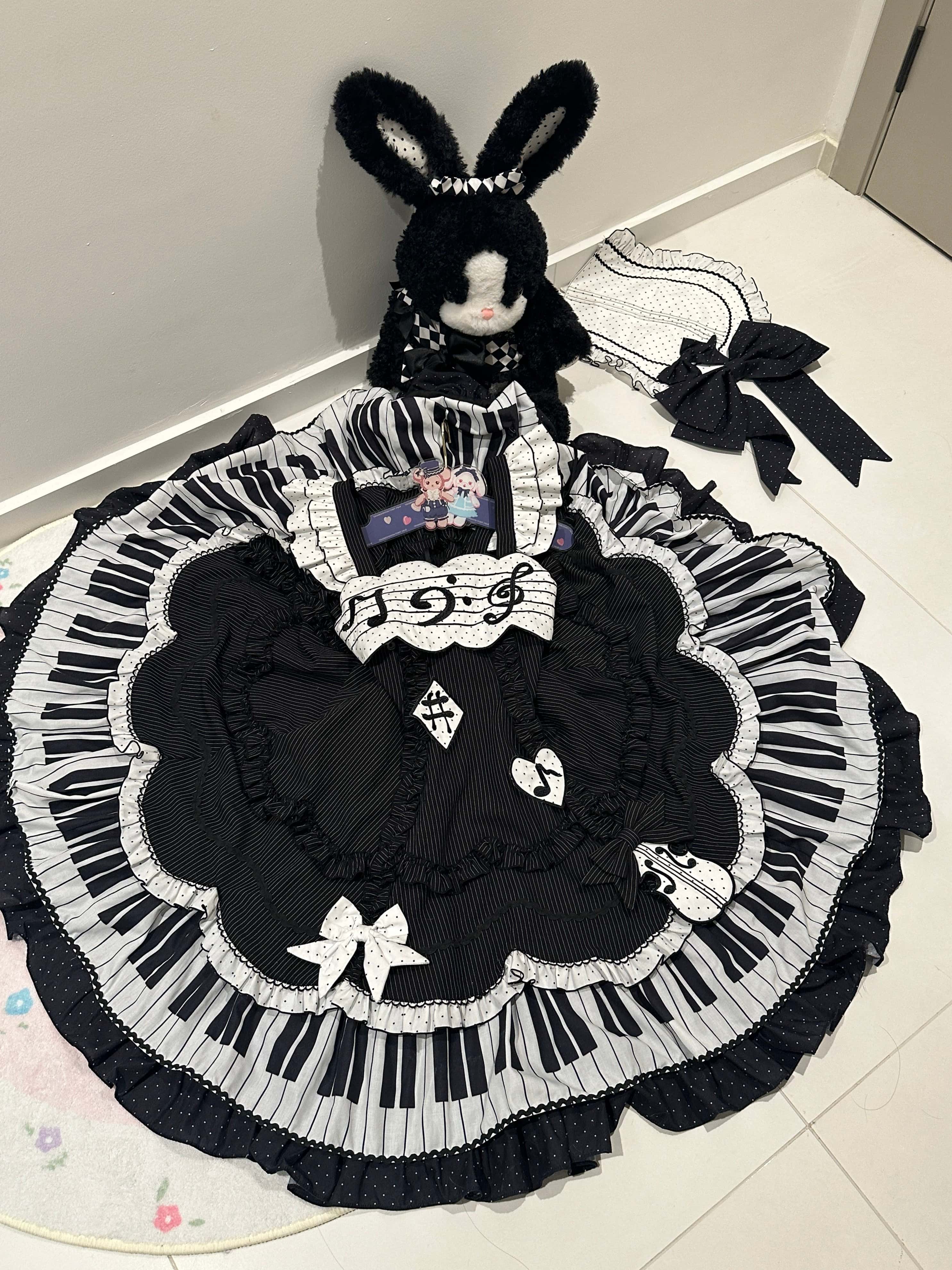Rhythmic Notes Piano Key Gothic Classic Lolita JSK Full Set