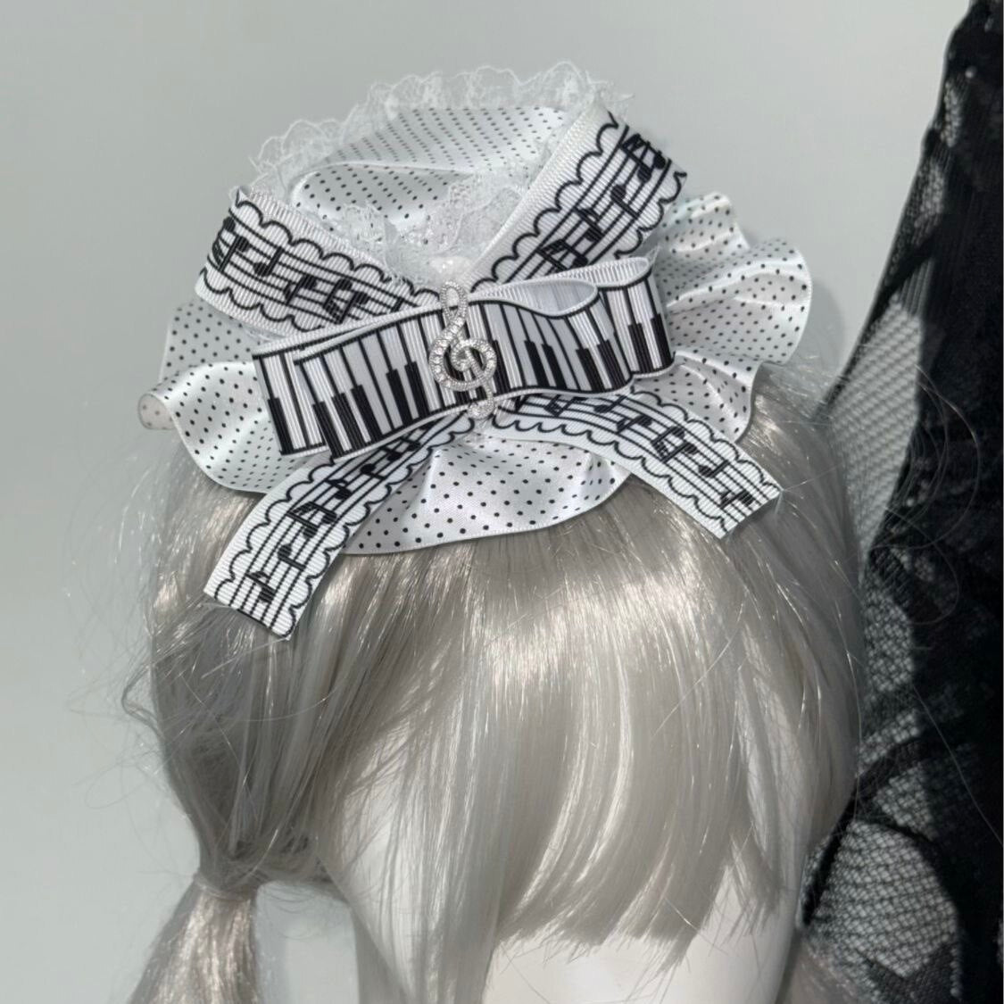 Piano Key Music Note Polka Dot Lolita Gothic Lace Mini Hat Y2K Hair Accessory