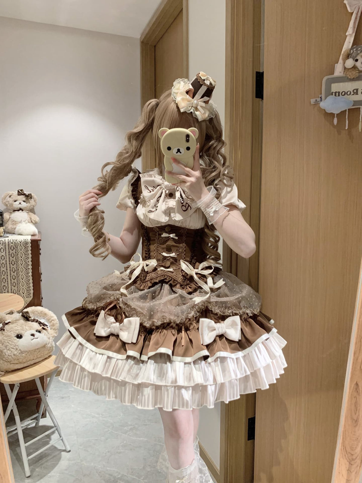 Heartbeat Cheer Milk Coffee Idol Lolita Shirt Bustier Skirt Set