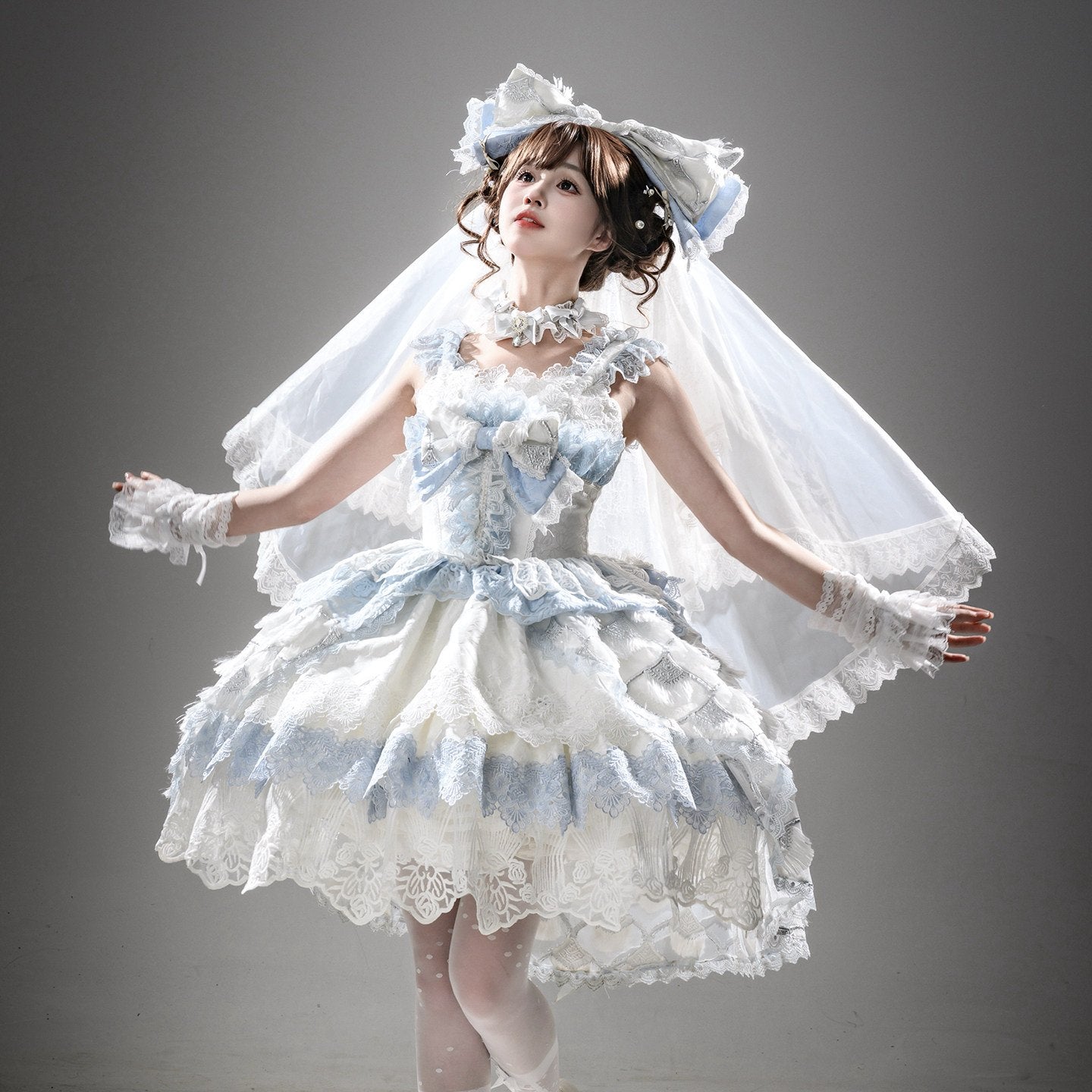Peacock Feather SP Bridal Lolita Blue & White JSK Dress